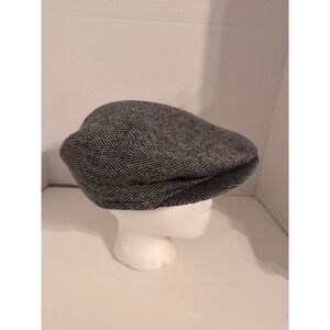 Grey & Black Wool Herringbone Newsboy Cabbie Cap Size XL